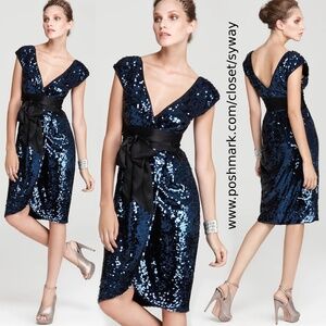 BCBGMAXAZRIA "Reeve" Cap-Sleeve Sequin Dress Cobalt Blue